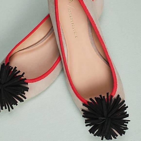 🆕NIB rare Anthropologie PomPom Suede Ballet Flats - Picture 5 of 8